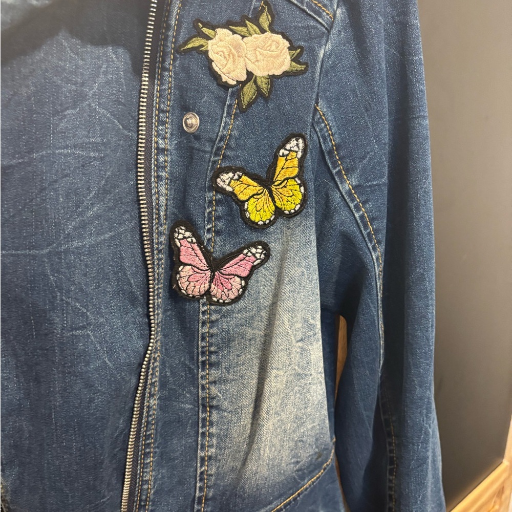 INC International Concepts Embroidered Butterfly Denim Jacket - Blue - Picture 5 of 7